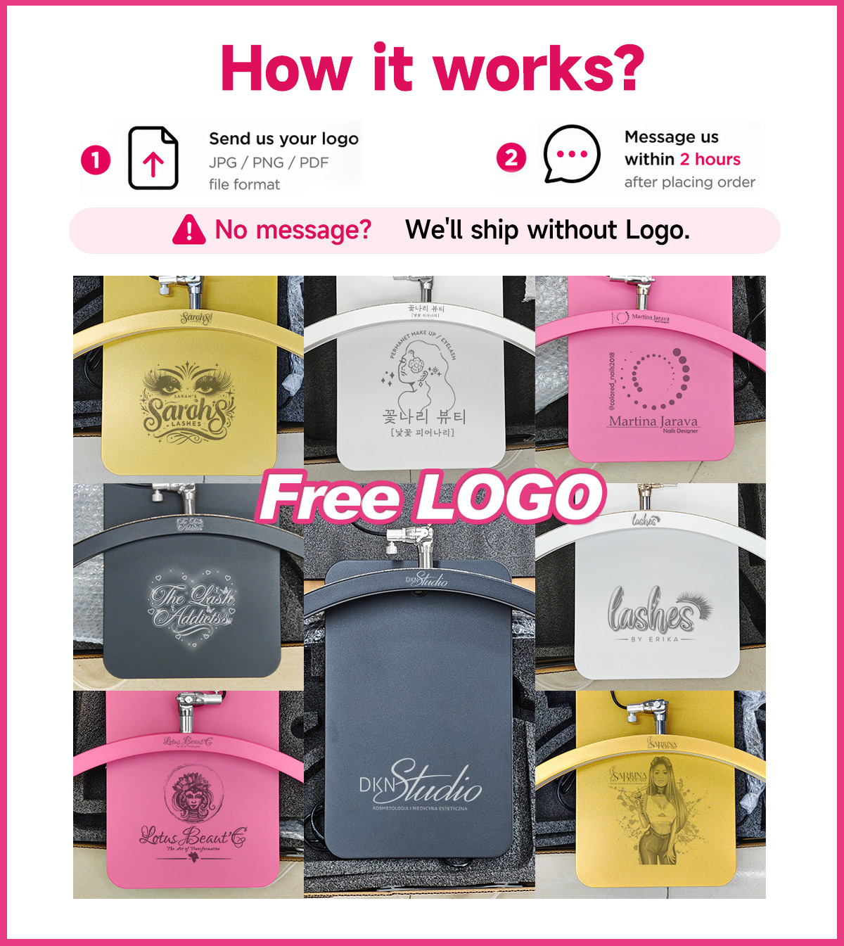 مصباح تمديد الرموش LED ، تصميم - مراجعة Eyelash Extension Logo Design وسعره